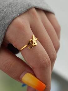 1 Pc Fashion Initial A-Z Letter Ring For Women Gold Color Stainless Steel Geometric Open Ring Birthday Party Friends Jewelry Gift