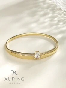 XUPING JEWELRY 1入組時尚簡約設計輕巧14K鍍金開口手鐲，適用於女性日常和假日穿著 - 金黃色 - 查看 2