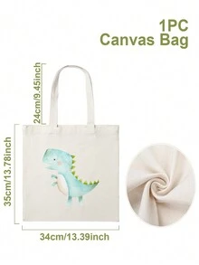 1 pieza Bolsa de regalo de lona con diseño de dibujos animados de dinosaurios, bolso de mano, bolsa de compras informal de lona con estampado de dinosaurios, bolsa de hombro, bolso portátil para compras o como empaque de regalo para cumpleaños y fiestas - Multicolor - Ver 6