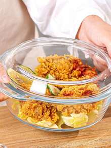 Crystal Glass Stew Pot With Lid And Double Ears, High Temperature Resistant For Microwave And Oven, Kitchen Essential - Transparent - View 3