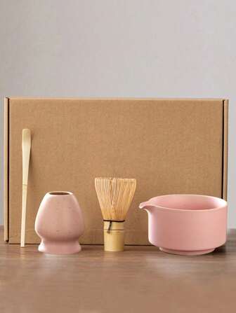 סט 4 תה מאצ'ה קרמי, קערת מאצ'ה בסגנון רטרו יפני, מברשת מאצ'ה, כוס מאצ'ה, קערת אבקה וסט מחזיק מטרפה, סט מאצ'ה חזרה לבית הספר