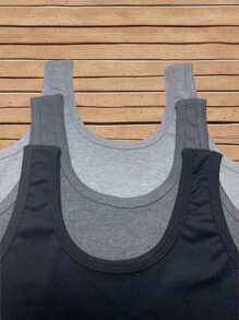 Kit Set Of 3 Ribbed Wide Strap Tank Tops - BLACK - LIGHT GRAY - DARK GRAY - Đen, Xám nhạt và Xám đậm - Xem 5