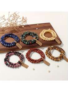 3pcs/Set Natural Pearl Couple Bracelet Set, Stackable, Perfect Gift For Valentine's Day And Christmas - Multicolor - View 5