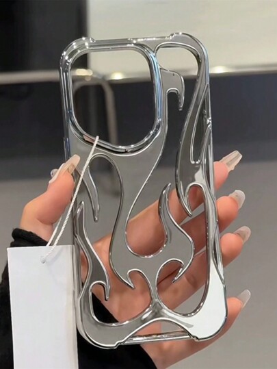 Fashion Hollowed Fire Flame Phone Case Compatible With IPhone 17 16 15 14 13 12 11 Pro Max Plus Cool Boy Girl Silver Electroplated Soft Cover Creative Gift Shell