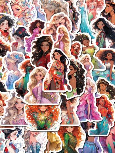 50pcs Cartoon Princess Cute Graffiti Stickers DIY Decoration Mobile Phone Laptop Guitar Water Cup Waterproof Stickers,Cute Stickers,Princess Stickers