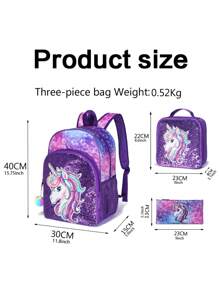 Children's Sequined Unicorn Backpack, 3PCS Mermaid Backpack For Girls 16 Inch School Shoulder Bag , Pencil Case - Multicolor - View 4