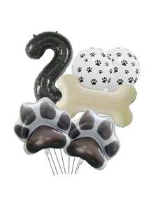 6个数字铝箔气球（0-9），狗爪子和骨头形状套装，适用于宠物生日派对场景装饰，圣诞节 - 黑色 - 查看 19