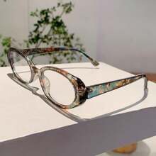 1pc Oval Full Frame Korean Style Ladies Plano Lenses Glasses, Minimalist Chic College Style High-End Glasses For Women