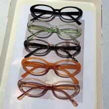 1pc Oval Full Frame Korean Style Ladies Plano Lenses Glasses, Minimalist Chic College Style High-End Glasses For Women