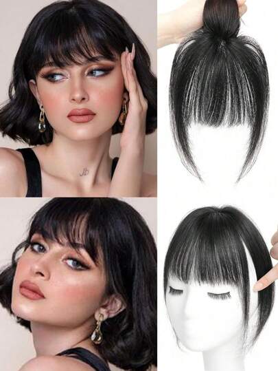 8 英寸空气流女士假发，带自然额头 3D 假刘海和薄发冠发片