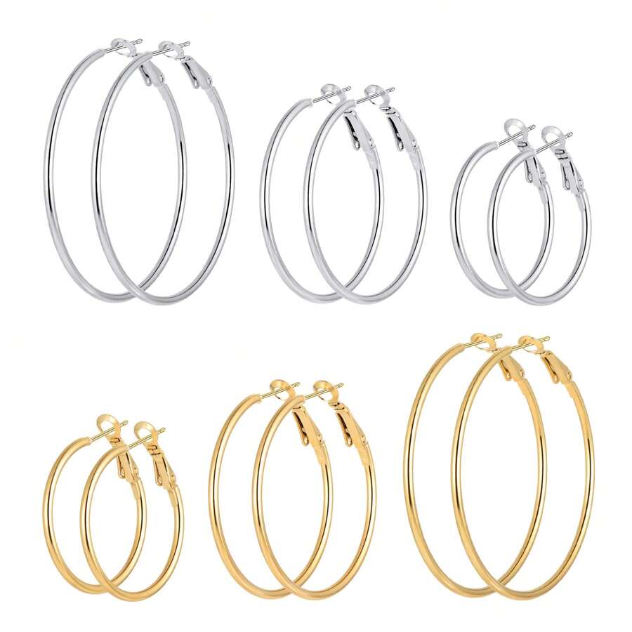 6 Pairs Stainless Steel Gold/Silver Plated Hypoallergenic Earrings Set, Suitable Gift For Mother, Sister, Lover And Friends On Christmas, Birthday, Graduation, Mother's Day, Valentine's Day And Other Occasions