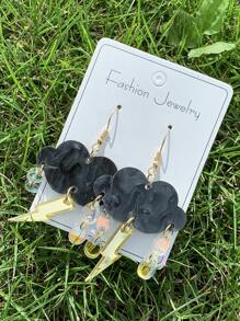 Acryl Laser geschnittene Ohrhänger mit schwarzer Wolke, Blitz und Regentropfen, modischer Schmuck für Frauen