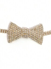 1入組流行女款蝴蝶結項鍊，短吊墜式頸圈，銅材質嵌鑲鑽石，適用於派對 - 彩色 - 查看 5