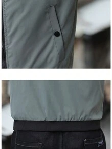 Chaqueta bomber con cremallera para hombres, chaqueta piloto minimalista, chaqueta casual de unicolor simple para volver a la escuela, regalo para novio/esposo - Verde militar - Ver 4