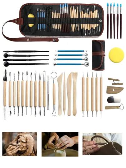 Vmingo Kit 40 pzs Herramienta Ceramica Moldear Grabado Escultura Arcilla Decorar Modelado