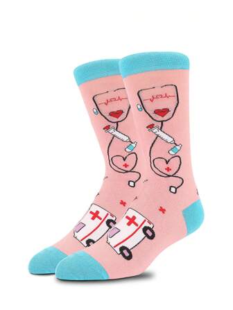 1 par de calcetines tipo media pantorrilla con estampado de estetoscopio para médicos/enfermeros, unisex, para todas las estaciones, talla grande, suaves, cómodos, que absorben la humedad, transpirables, resistentes a los olores y calientan la pantorrilla, para otoño