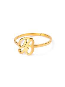 1 Pc Fashion Initial A-Z Letter Ring For Women Gold Color Stainless Steel Geometric Open Ring Birthday Party Friends Jewelry Gift