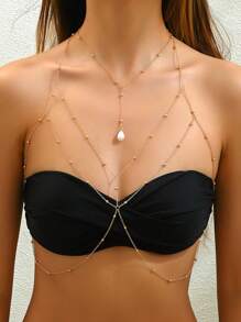 Summer Sexy Bikini Pearl Bead Tassel Bead Harness Cross Bra Chest Body Chain  Adjustable Plus Size Bikini Beach Star Waist Body Chain Belt Belly Jewelry Summer Beach Vacation Party Accessories For Women And Girls