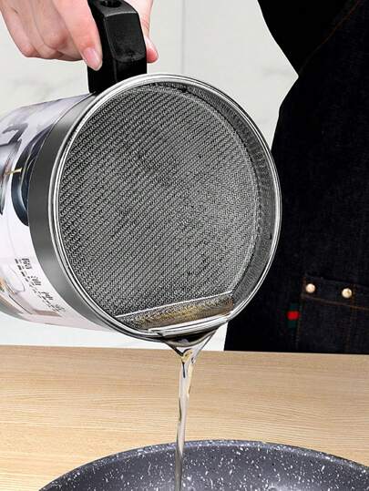 1pc Oil Filter Pot, Stainless Steel Oil Colander Pot With Handle For Kitchen
