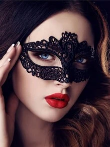 1 pieza Máscara decorativa de encaje negro sexy y misteriosa para parejas adultas en fiestas de Halloween - Negro - Ver 2