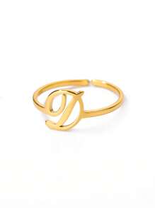 1 Pc Fashion Initial A-Z Letter Ring For Women Gold Color Stainless Steel Geometric Open Ring Birthday Party Friends Jewelry Gift