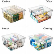 Plastic Storage Bins With Lids XL – Perfect Kitchen Organization Or Pantry Storage – Fridge Organizer, Pantry Organization And Storage Bins, Cabinet Organizers - 清除 - 查看 3