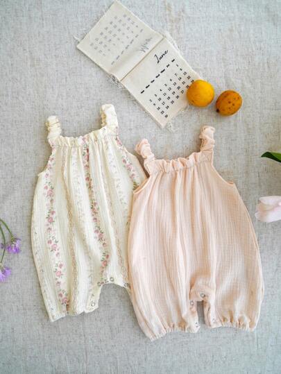 2 Unids/bolsa Bebé Niña Patrón De Arco Iris Bebé Niño General Verano Lindo Sin Mangas Bebé Mono Con Correas Pantalones