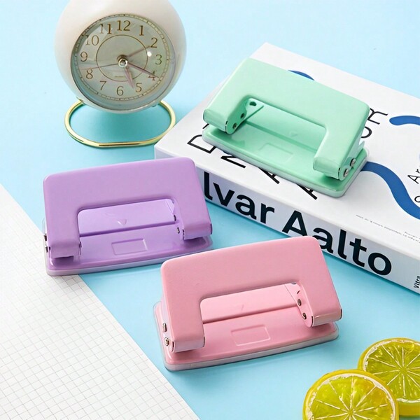 Perfurador De Papel Com Furo Duplo Metal Tons Pastéis