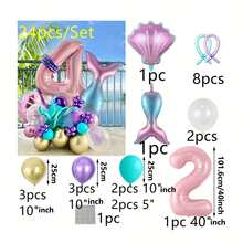 6 件美人鱼主题气球套装，生日装饰铝箔气球套装，海洋鱼尾亮片贝壳气球派对装饰气球，彩色渐变数字气球 1-9，圣诞节 - 24pcs/set - 查看 4