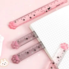 Plastic Ruler Straight Ruler Cute Cartoon Cats Claw Ruler Plastic Measuring Tool For Student School Office, 6 Inch Grey And Pink - Multicolor - View 3