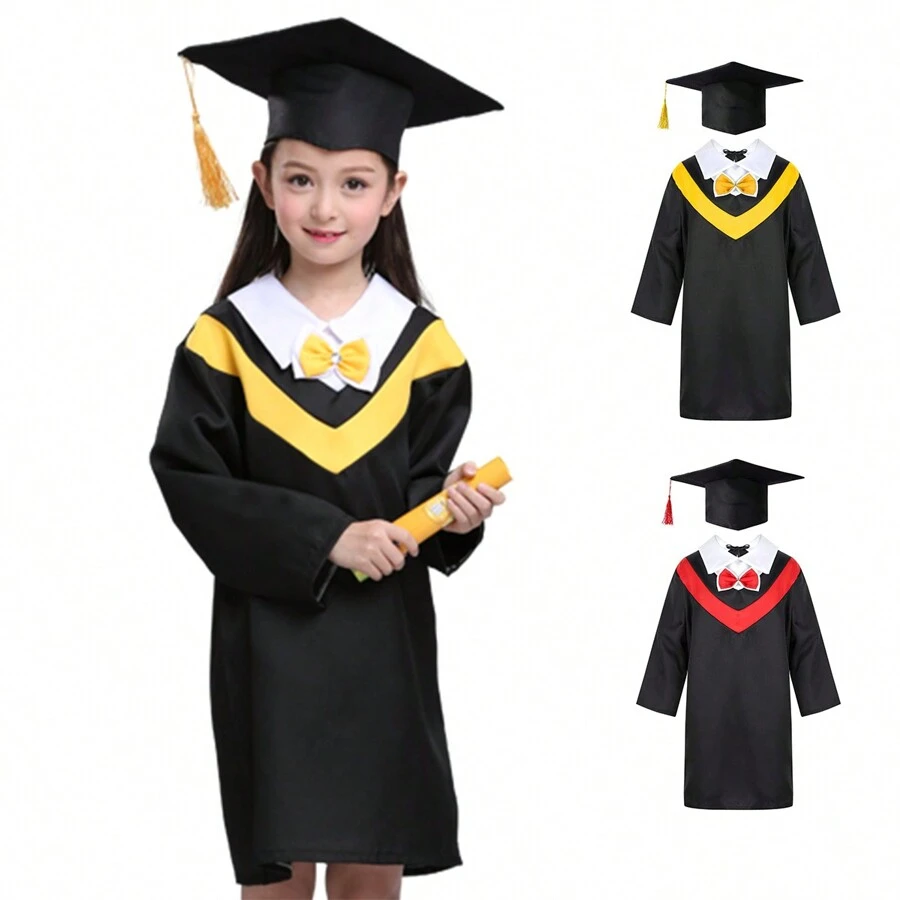 Conjunto de toga de graduación infantil + gorro de borlas + certificado, apto para ceremonias de graduación, apto tanto para niños como para niñas, disponible en dos colores.