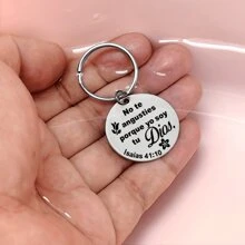 1 pieza Llavero de coche con grabado de escritura española y flores, regalo JW, llavero con cita "No te preocupes, yo soy tu Dios", llavero impermeable para llaves de coche o billetera, para regalo de cumpleaños/Navidad, accesorio de coche, dije para bolso, accesorios escolares, accesorios góticos y Y2K, accesorios para bolso, cordones con portaidentificación