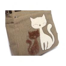 KAUKKO Cute Cat Totes Women Canvas Handbags - 卡其色 - 查看 2