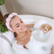 2入組女士水療頭帶，用於洗臉，海綿，化妝，護膚頭帶，以太紡泡泡軟質頭帶，為女性準備的鬆軟頭髮帶，豐滿墊裝頭飾，防滑厚髮髻，可愛 - 彩色 - 查看 6