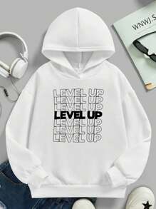 SOLOCOTE 青少年男孩连帽字母印花长袖运动衫 - 白色 - 查看 1