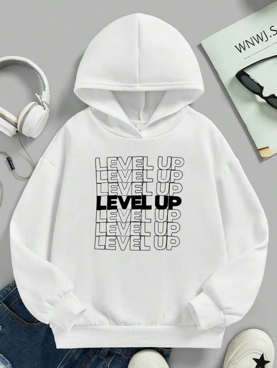 SOLOCOTE 青少年男孩连帽字母印花长袖运动衫 - 白色 - 查看 1