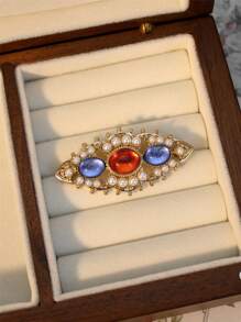 Yuan Shuo 1件巴洛克風格時尚胸針，配玻璃珍珠和鑽石，高端女性飾品 - 彩色 - 查看 6