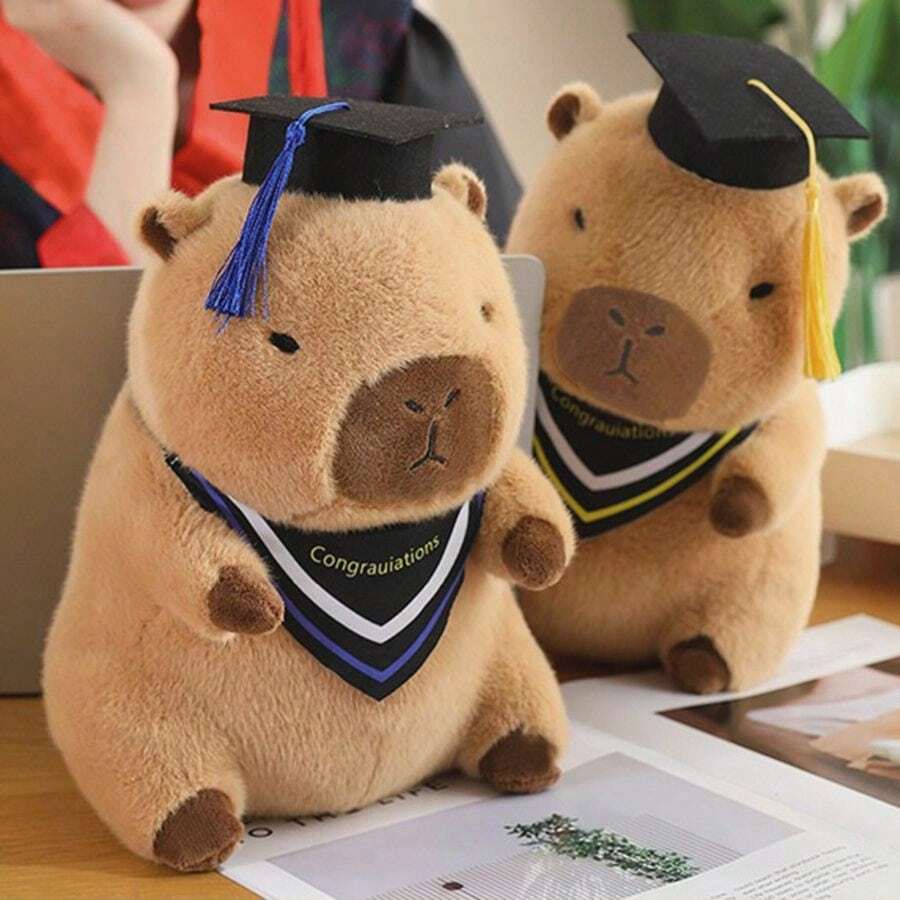 Muñeco de peluche lindo de capibara con toga y birrete de graduación, muñeco de peluche animal de regalo de graduación