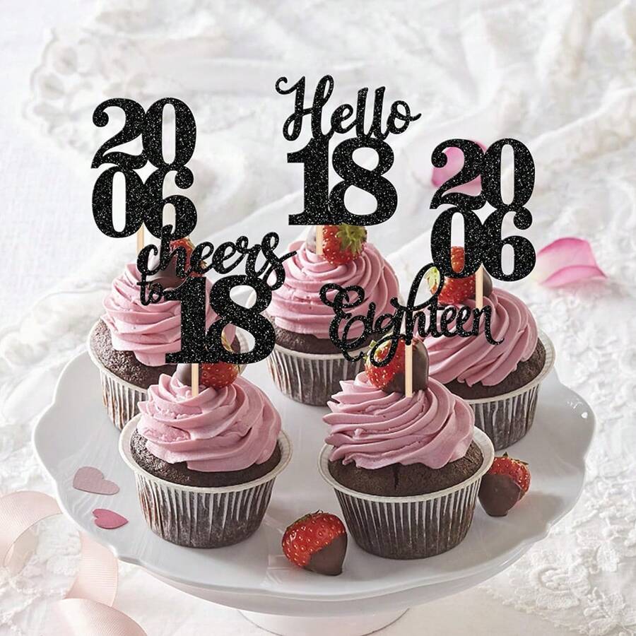 12 件 18 岁生日纸质装饰物，蛋糕装饰，非常适合生日派对和烘焙 - 彩色 - 查看 1