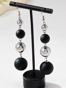 1pair Fashion Elegant Beaded Dangle Earrings In Orange, Black And Green Colors, For Work Or Leisure - Multicolor - View 6