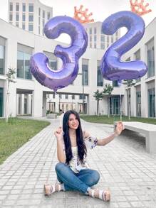 1 个 32 英寸紫色数字形气球、1 个皇冠气球和 1 个胶点，紫色装饰气球适用于生日、毕业典礼、周年纪念、拍照等庆祝活动 - 紫色 - 查看 5