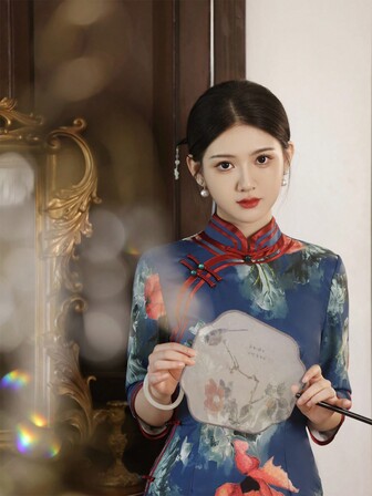 Autumn Winter New 3/4 Sleeve Mid-Length Modified Double Layer Cheongsam Style Slim Chinese Dress