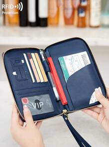 CHARM INFINITE Ví đựng hộ chiếu máy bay chống RFID sáng tạo, ví thời trang, hộp đựng hộ chiếu đa chức năng có khóa kéo và dây đeo cổ tay, phụ kiện du lịch, túi đựng đồ du lịch, ví du lịch, hộp đựng hộ chiếu, túi đi biển, kỳ nghỉ hè Giáng sinh - Xanh đậm - Xem 5