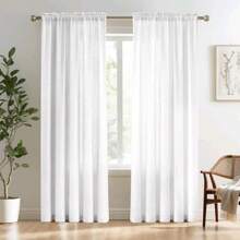 Rustic Linen Curtain 4.80m X 2.30m Decorative Rod - trắng - Xem 3