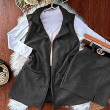 conjunto piel de durazno 3 pz chaleco, falda y blusa - Camel - Ver 4