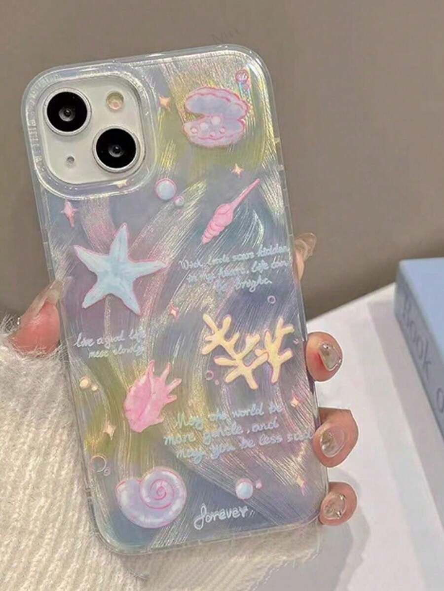 夏季手机壳，夏季贝壳图案，新款IMD渐变PC+TPU材质，带支架，兼容苹果15 Pro Max、14 Pro、13 Pro Max等机型，也兼容三星Galaxy A04、A32、A52、A72、A33、A23、A34、A35、S23、S24、A25、S21、S20。完美契合追求独特优雅设计的女孩和女士。为您的手机提供高品质的防刮防摔保护。防水、防震、防摔、防刮。 - 彩色 - 查看 1