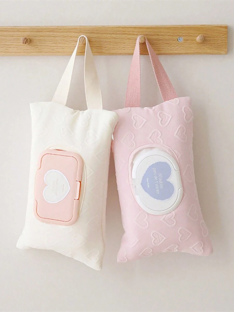 Torba do przechowywania chusteczek o dużej pojemności w kształcie serca z wyjmowaną konstrukcją, przenośna podręczna torba z dozownikiem chusteczek podróżnych do użytku samochodowego - wielobarwność - Zobacz 1