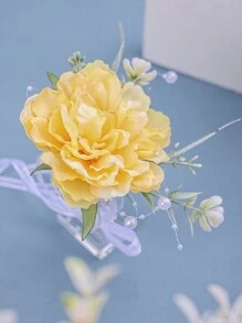 手工制作人造花手链胸花丝带腕带，新娘伴娘婚礼派对配饰 - 黃色 - 查看 2