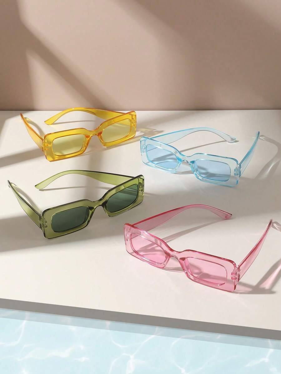 4pcs Women's Casual Cute Square Plastic Full Frame Fashion Eyeglasses Suitable For Daily Use, Blocking Strong Light, Party Decoration, Traveling - Multicolor - View 1