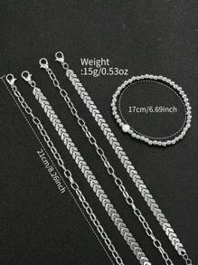 女士鋼帶時尚簡約羅馬刻度石英手表 +手鍊套裝（6件套） - 銀色 - 查看 6